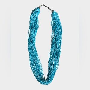 Multistrand Light Blue & Clear Glass Seed Bead Necklace – Hand Beaded